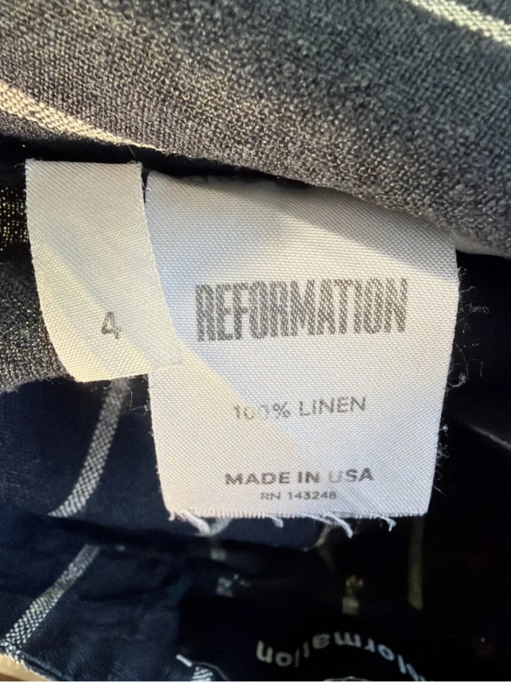 Reformation Striped Black/White Striped Linen Ankle Pants Women's Sz 4 High Rise
